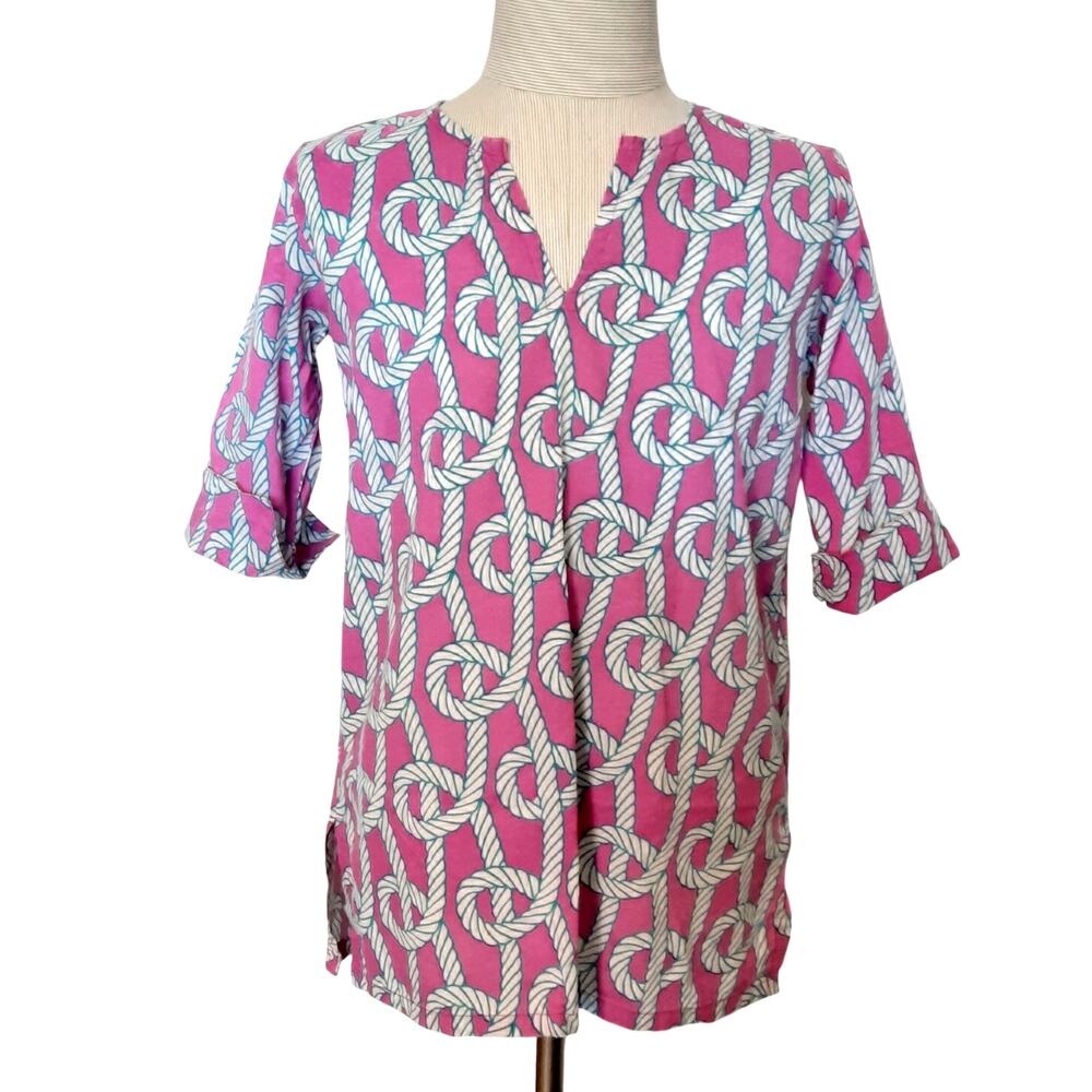 Gretchen Scott V Neck Shift Dress Nautical Bowline Rope Tunic Cotton Girls 4/6